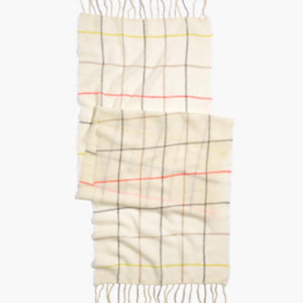 Madewell Gauzy Plaid Scarf LONG woolblend scarf Cream Pink grey windowpane plaid